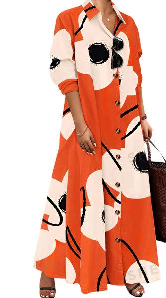 Shirt Dress Orange Flowers
