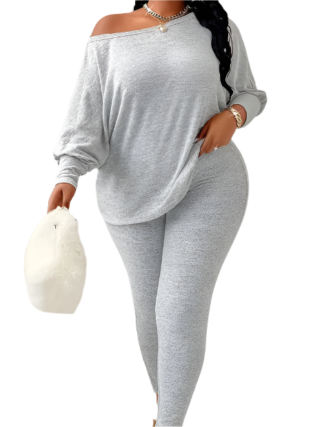 GREY SOFT KNIT 2pc Top/Pant