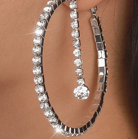 GLITZ DROP HOOPS silver